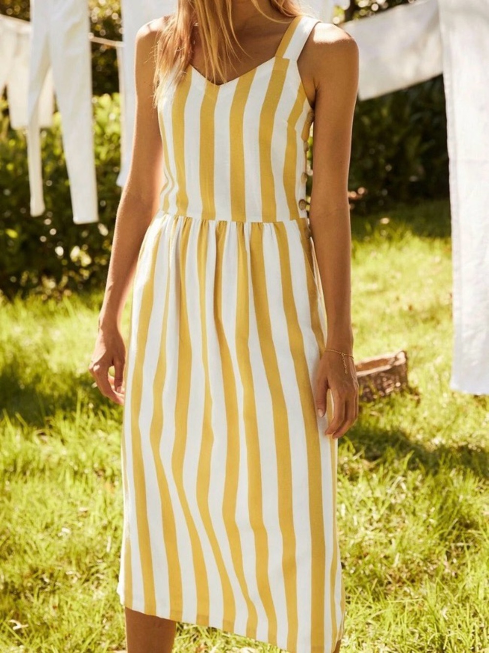 Joules Macey Midi Dress Yellow and White Stripes